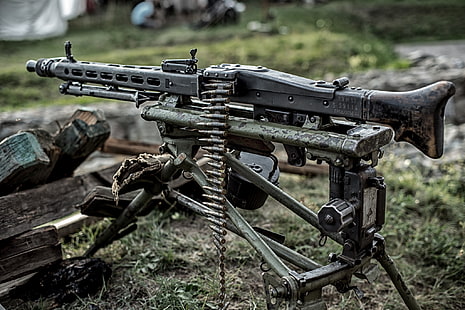 black MSG rifle, weapons, war, machine gun, German, world, Second, times, MG 42, single, (Machine gun 42), HD wallpaper HD wallpaper