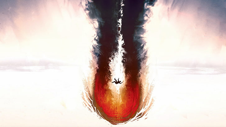 person falling on fire illustration, artwork, fantasy art, abstract, smoke, fire, falling, HD wallpaper