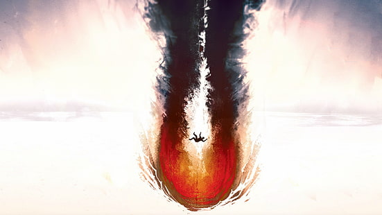 Persona cayendo en llamas ilustración, ilustraciones, arte de fantasía, abstracto, humo, fuego, cayendo, Fondo de pantalla HD HD wallpaper