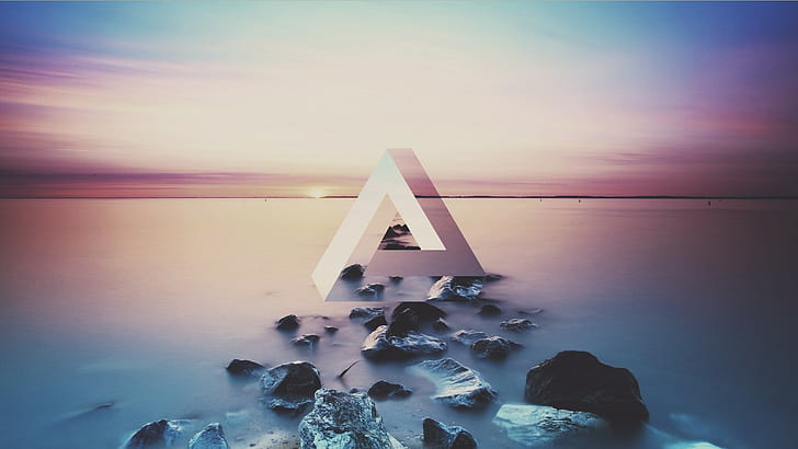 geometria, lago, triangolo, triangolo di Penrose, tramonto, Sfondo HD