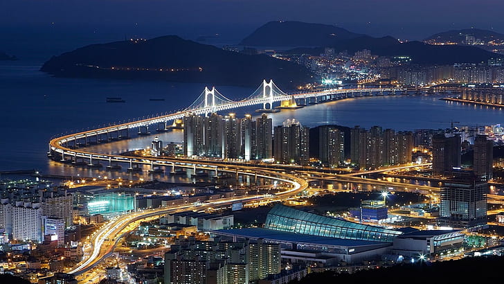 Мост Гванган, Южная Корея, здание небоскреба, мир, 1920x1080, мост, Южная Корея, Пусан, Азия, Гванган, HD обои