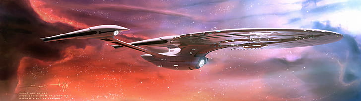 star trek uss enterprise ruang angkasa nebula tampilan berganda, Wallpaper HD