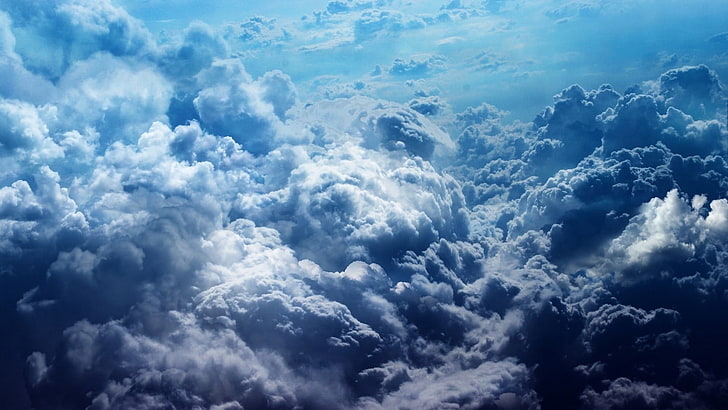 vita och blåa moln digital tapet, natur, landskap, moln, fågelperspektiv, blå, himmel, HD tapet