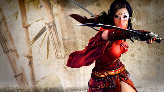 black sword, Asian, digital art, women, fantasy art, fantasy girl, warrior, HD wallpaper HD wallpaper