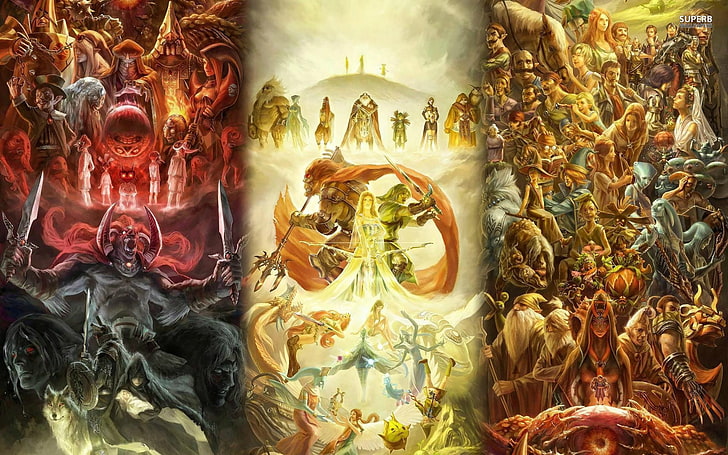 game digital wallpaper, The Legend of Zelda, Link, collage, fantasy art, video games, Princess Zelda, Ganondorf, skull kid, Midna, Ganon, HD wallpaper