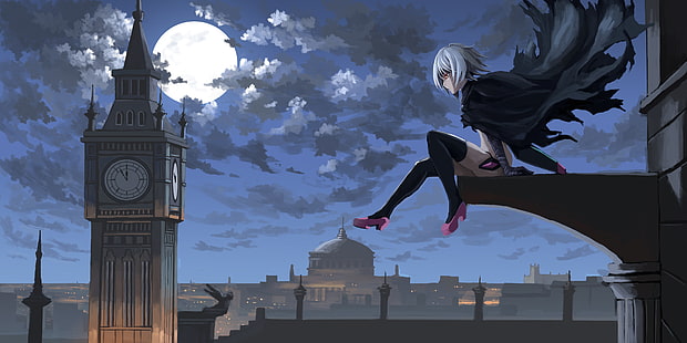 Fate / Apocrypha ، Assassin of Black ، Jack the Ripper (Fate / Apocrypha) ، Fate Series ، ساعة بيج بن ، لندن ، الليل، خلفية HD HD wallpaper