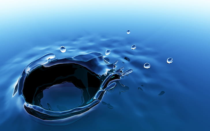 Moment of the blue water ripples, water splash, Moment, Blue, Water, Ripples, HD wallpaper