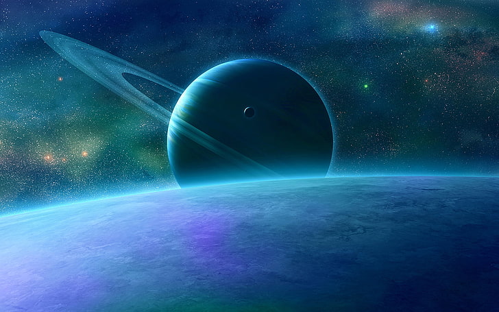 планета Сатурн иллюстрация, планета, кольца, небо, космос, HD обои