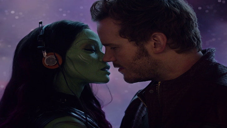 Film, Guardians of the Galaxy, Chris Pratt, Gamora, Peter Quill, Zoe Saldana, Tapety HD
