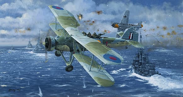 Вторая мировая война, самолеты, самолет, военный, военный самолет, биплан, Королевский флот, Великобритания, торпедоносец, Fairey Swordfish, HD обои HD wallpaper