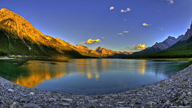 brown mountains, landscape, lake, mountains, reflection, nature, HD wallpaper