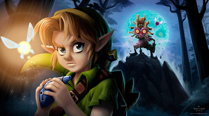 Die Legende von Zelda Majoras Maskenposter, Die Legende von Zelda, Die Legende von Zelda: Majoras Maske, Link, Videospiele, Totenkopfkind, HD-Hintergrundbild