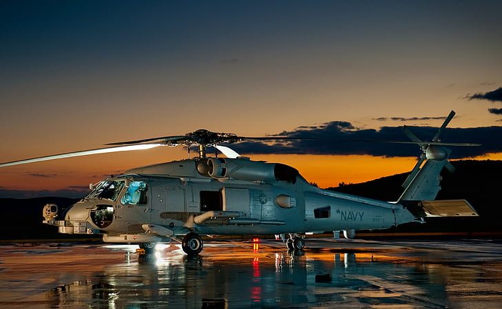фотография, хеликоптери, американски флот, здрач, Sikorsky UH-60 Black Hawk, HD тапет