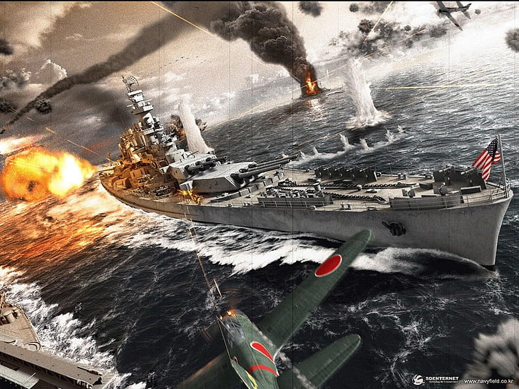 warship, artwork, World War II, military, HD wallpaper