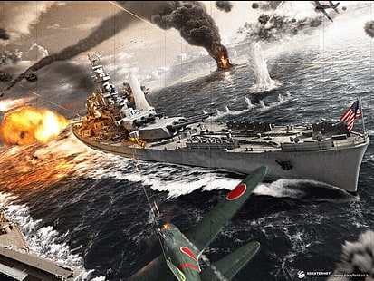 warship, artwork, World War II, military, HD wallpaper HD wallpaper