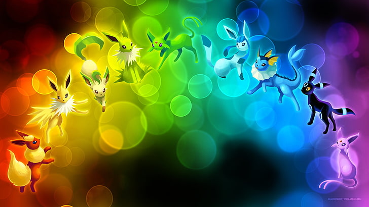 Покемон Eevee evolution цифровые обои, Eevee, эволюция, радуга, разноцветные, HD обои