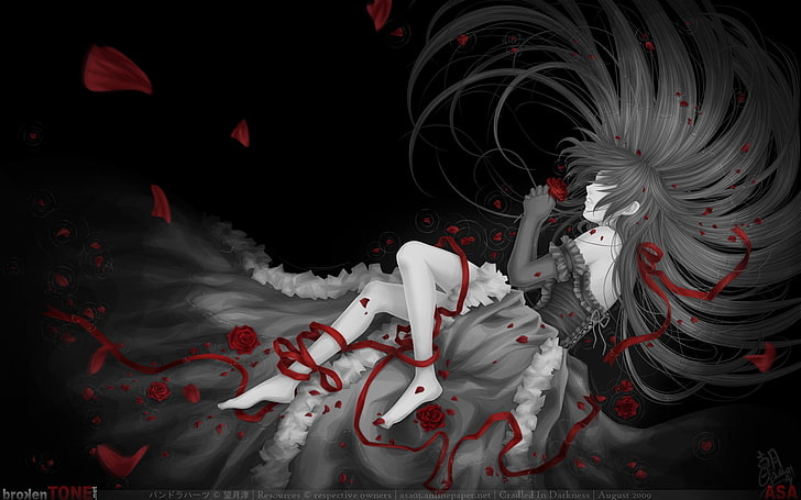 Wanita mengenakan gaun dengan ilustrasi mawar merah, Pandora Hearts, Wallpaper HD