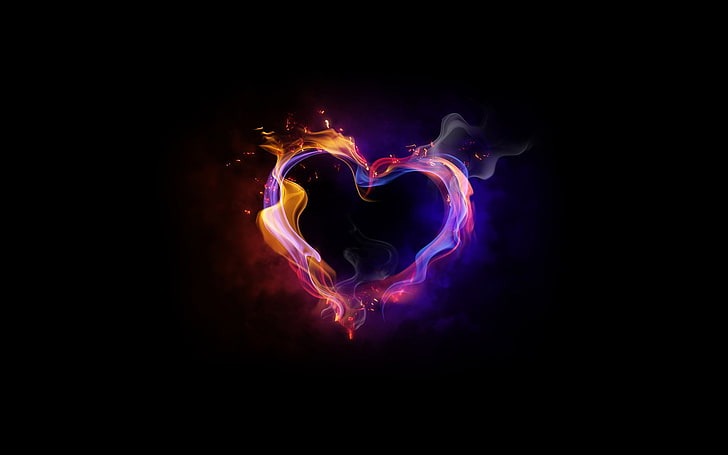 fioletowo-pomarańczowa tapeta w kształcie serca, artystyczna, miłość, kolory, w kształcie serca, Tapety HD