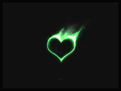 green heart with flames wallpaper, Artistic, Love, HD wallpaper HD wallpaper
