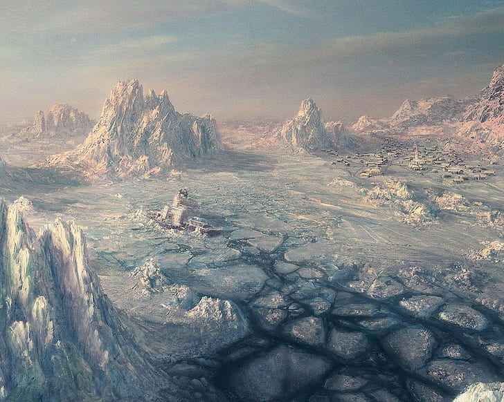 sztuka fantasy, lód, krajobraz, dzieło sztuki, Tapety HD