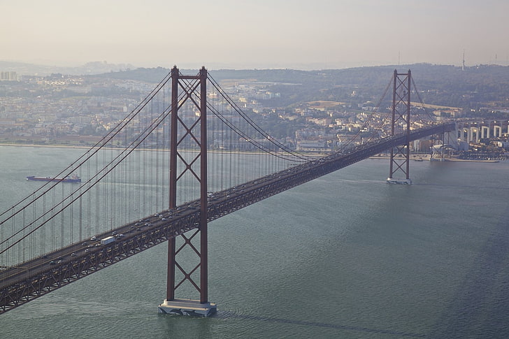 الجسور ، جسر 25 de Abril ، Almada ، جسر ، البرتغال ، نهر ، Tagus ، نهر Tagus، خلفية HD
