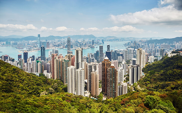 Victoria's View, bâtiments, ville, paysage urbain, hongkong, kowloon, points de repère, photographie, ligne d'horizon, gratte-ciel, victoriapeak, Fond d'écran HD