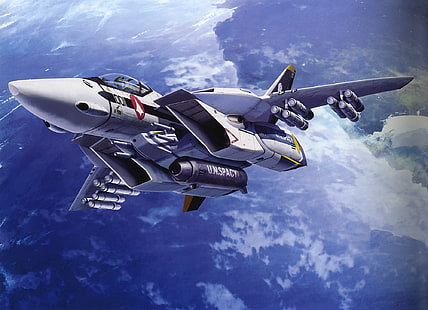 ilustrasi jet perak, pesawat terbang, karya seni, Robotech, Macross, Wallpaper HD HD wallpaper