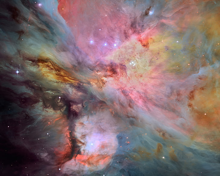 multicolored galaxy, space, stars, The Orion Nebula, M 42, Messier 42, glowing emission nebula, HD wallpaper