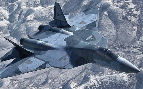 ジェット戦闘機、スホーイSu-57、 HDデスクトップの壁紙 HD wallpaper
