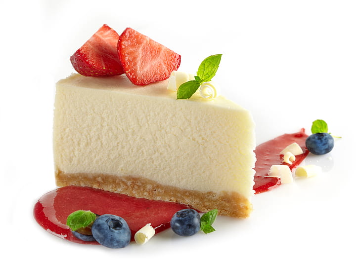 berries, the sweetness, strawberry, pie, cake, mint, dessert, cakes, jam, cheesecake, HD wallpaper