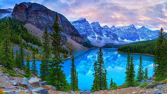 Canada Parks Mountains Lake Scenery Moraine Lake Banff Fir Nature 407089, HD wallpaper HD wallpaper