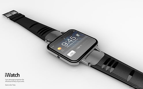 srebrny iWatch z czarnym paskiem, iwatch, jabłko, zegarek na rękę, firmowy, Tapety HD HD wallpaper