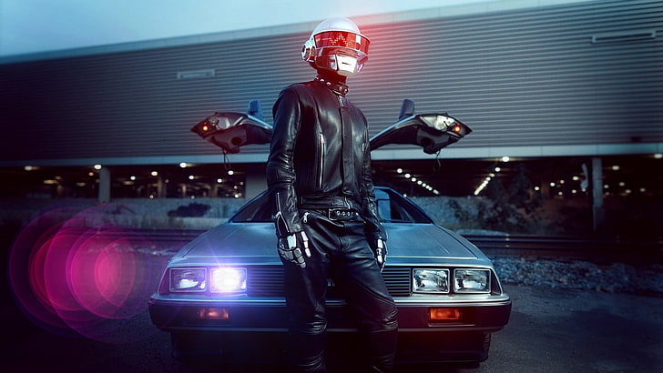 car, helmet, Daft Punk, DeLorean, HD wallpaper