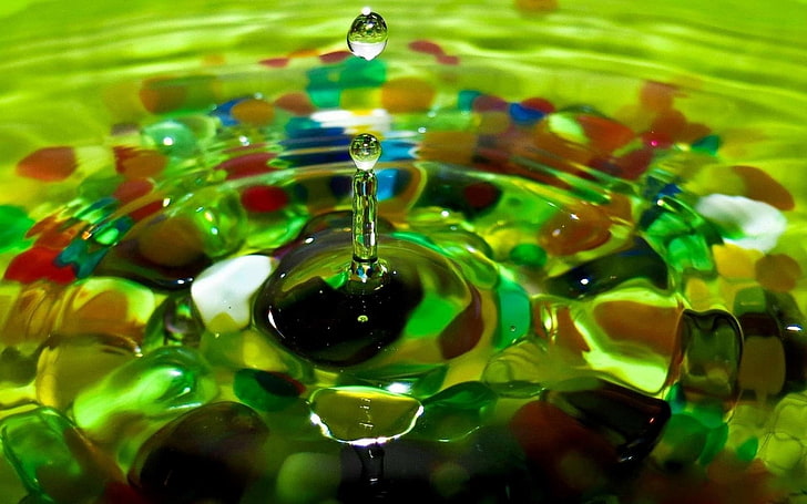 water droplets, water, drop, color, stones, glass, HD wallpaper