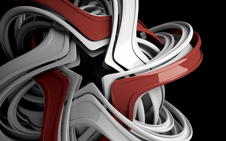 abstract, CGI, red, black background, silver, 3D, geometry, render, digital art, simple background, HD wallpaper