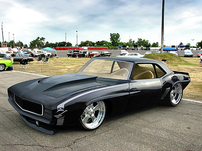 รถเก๋งสีดำ, รถ, การปรับแต่ง, ขอบ, เชฟโรเลต, 1969 Chevrolet Camaro SS, วอลล์เปเปอร์ HD HD wallpaper