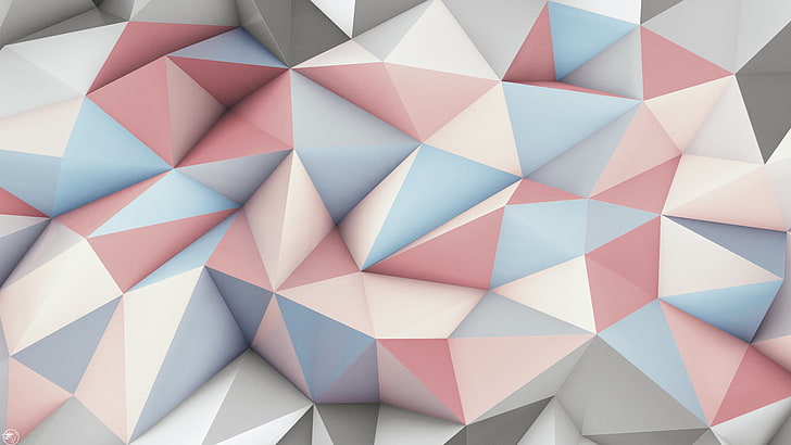 pink, gray, and beige mosaic wallpaper, abstract, 3D, geometry, low poly, digital art, artwork, bright, HD wallpaper