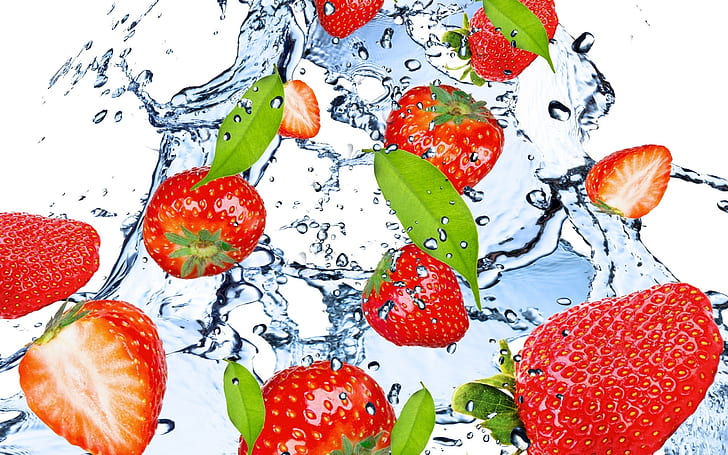 Strawberry, fruit, water, splash, Strawberry, Fruit, Water, Splash, HD wallpaper