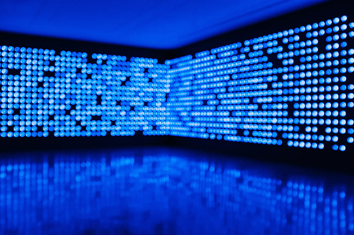 blue LED lights, dots, glare, blue, HD wallpaper
