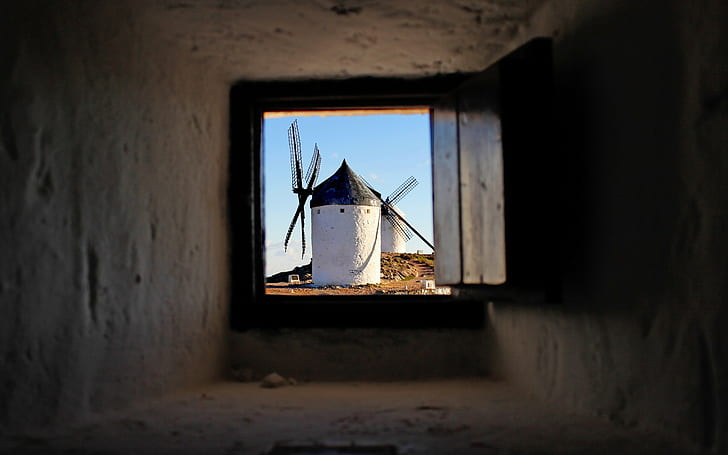fenster, windmühle, drinnen, haus, HD-Hintergrundbild
