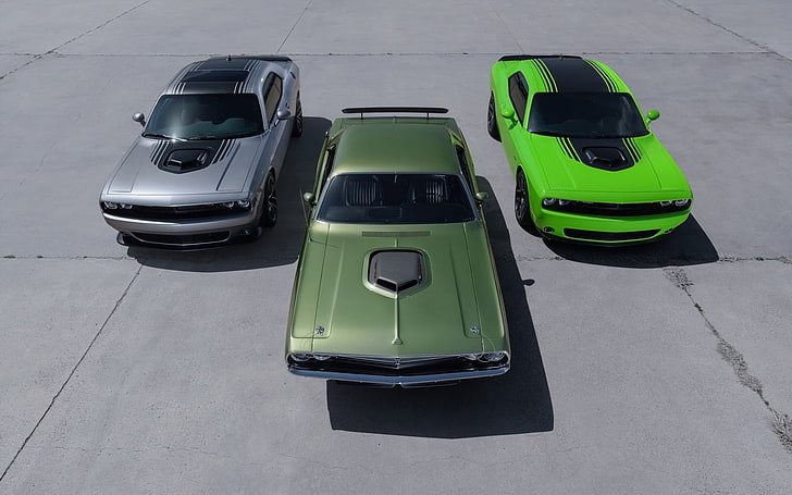 green and black car die-cast model, Dodge Challenger Shaker, Dodge Challenger, Dodge, car, HD wallpaper