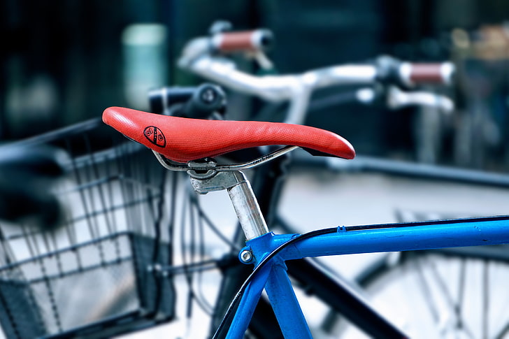 red bicycle saddle, bicycle, seat, frame, HD wallpaper