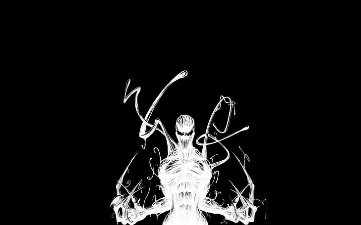 Venom duvar kağıdı, Örümcek Adam, çizgi roman, Marvel Comics, Katliam, tek renkli, sanat, HD masaüstü duvar kağıdı