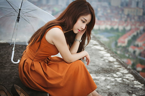 아시아, 여성, 드레스, 갈색 머리, HD 배경 화면 HD wallpaper