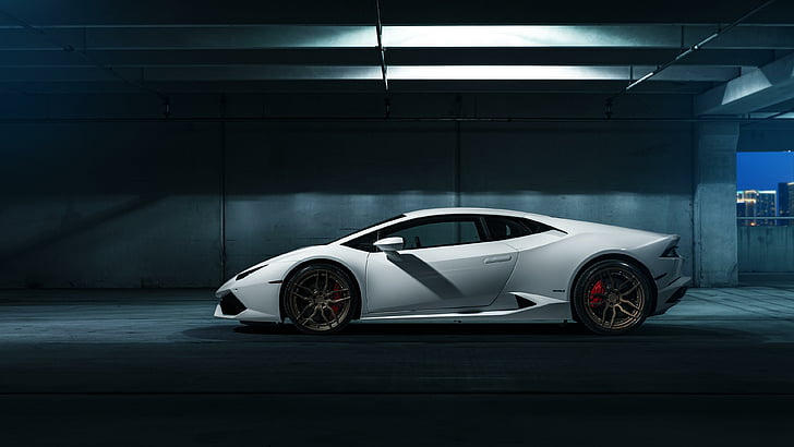 auto bianca, auto, Lamborghini Huracan, veicolo, auto sportiva, supercar, Lamborghini, oscurità, veicolo di lusso, auto di lusso, Sfondo HD