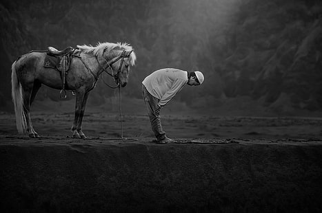 коне животни мъже молещи се ислям Индонезия, HD тапет HD wallpaper