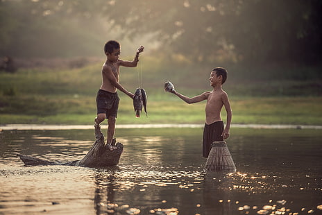 water, children, Thailand, HD wallpaper HD wallpaper