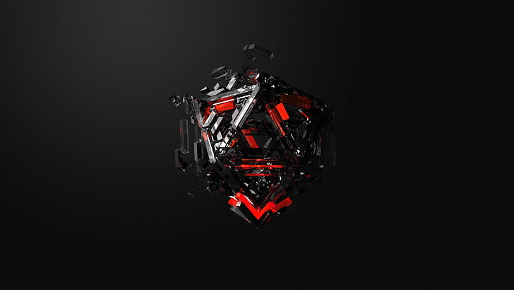 black and red graphic illustration, digital art, 3D, CGI, render, abstract, simple background, minimalism, geometry, triangle, black background, HD wallpaper