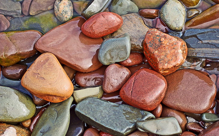 Colored stones, brown and green stones, nature, stone, HD wallpaper