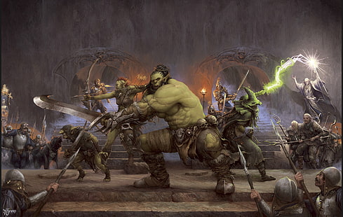  Fantasy, Orc, Archer, Battle, Sword, Warrior, Wizard, HD wallpaper HD wallpaper